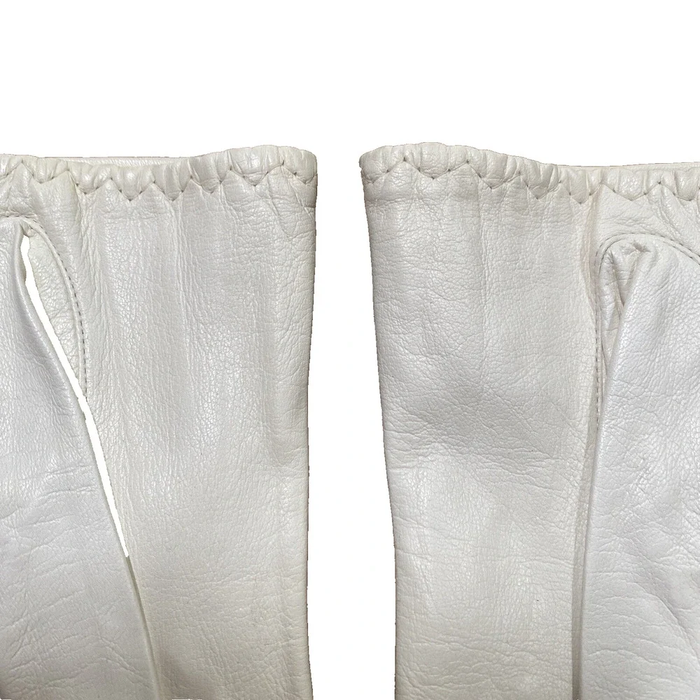 Vintage Miss Aris White Leather Gloves Size 6.5 Made in Philippines Wrist Length
